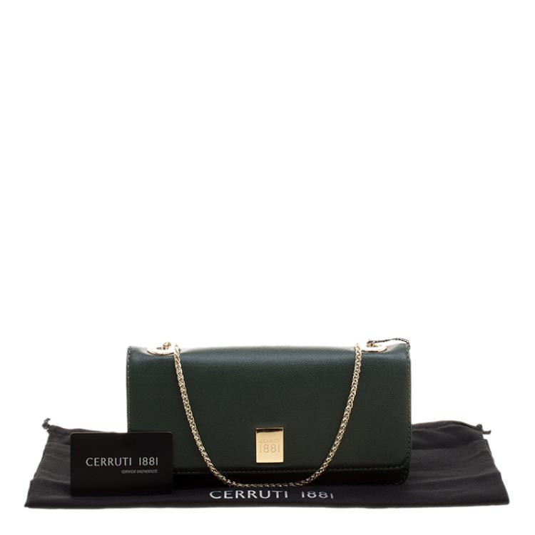 Pre Owned Cerruti 1881 Green Leather Cerrutis Chain Clutch