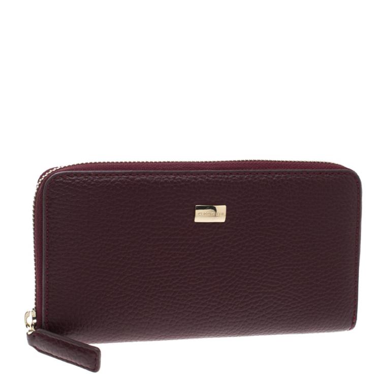 Pre Owned Cerruti 1881 Burgundy Leather Cerrutis Zip Around Wallet
