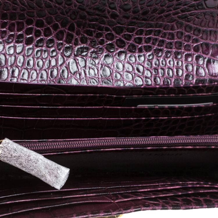 Pre Owned Cerruti 1881 Purple Croc Embossed Leather Cerrutis Flap Wallet