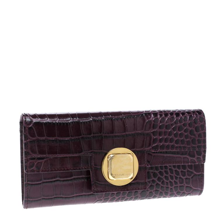 Pre Owned Cerruti 1881 Purple Croc Embossed Leather Cerrutis Flap Wallet