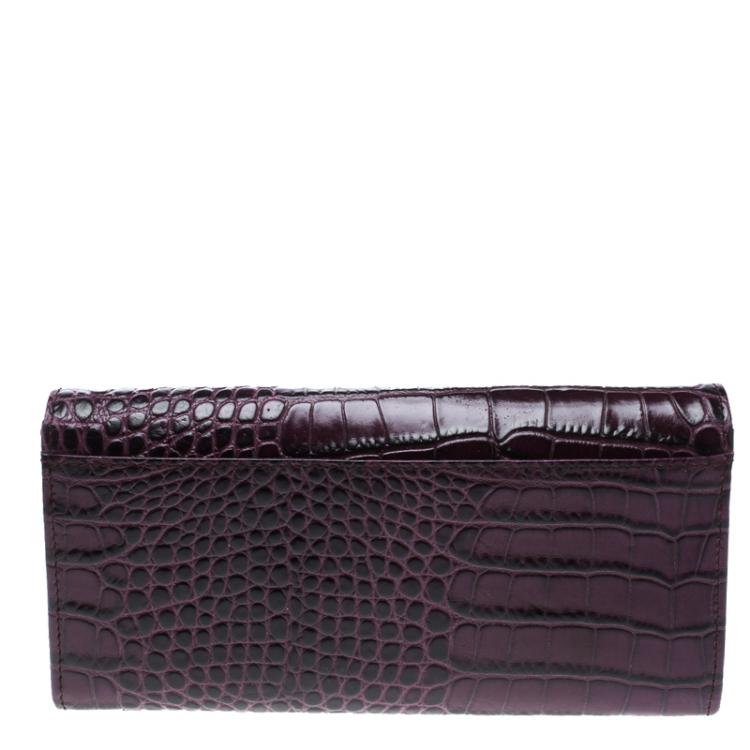 Pre Owned Cerruti 1881 Purple Croc Embossed Leather Cerrutis Flap Wallet