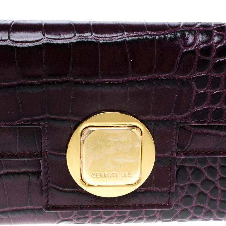 Pre Owned Cerruti 1881 Purple Croc Embossed Leather Cerrutis Flap Wallet