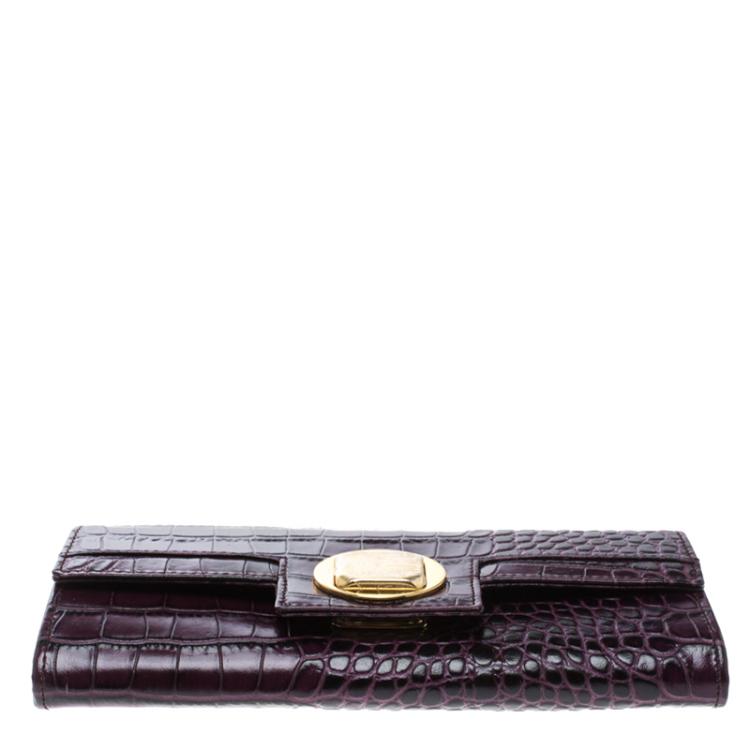 Pre Owned Cerruti 1881 Purple Croc Embossed Leather Cerrutis Flap Wallet