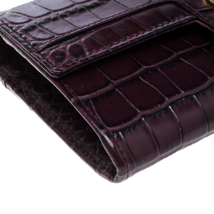 Pre Owned Cerruti 1881 Purple Croc Embossed Leather Cerrutis Flap Wallet