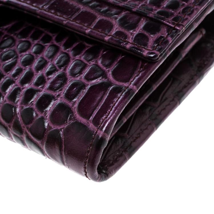 Pre Owned Cerruti 1881 Purple Croc Embossed Leather Cerrutis Flap Wallet