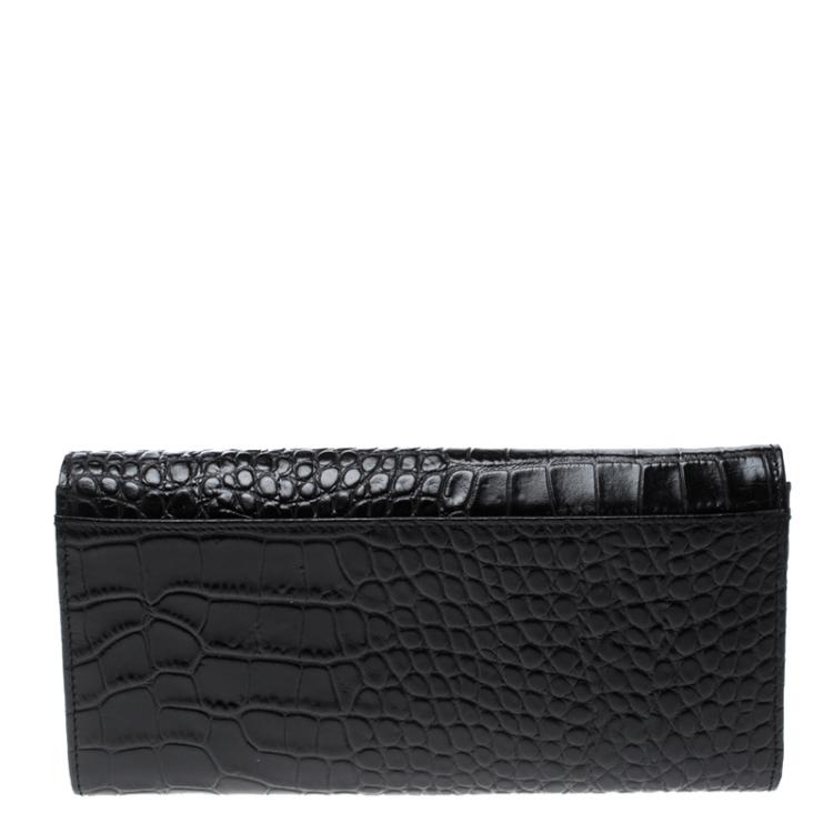 Pre Owned Cerruti 1881 Black Croc Embossed Leather Cerrutis Flap Wallet