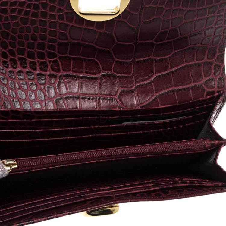 Pre Owned Cerruti 1881 Burgundy Croc Embossed Leather Cerrutis Flap Wallet