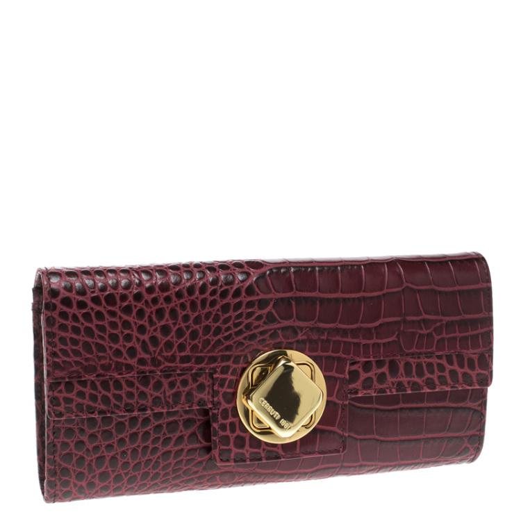 Pre Owned Cerruti 1881 Burgundy Croc Embossed Leather Cerrutis Flap Wallet