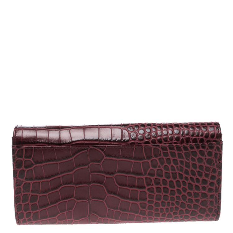 Pre Owned Cerruti 1881 Burgundy Croc Embossed Leather Cerrutis Flap Wallet