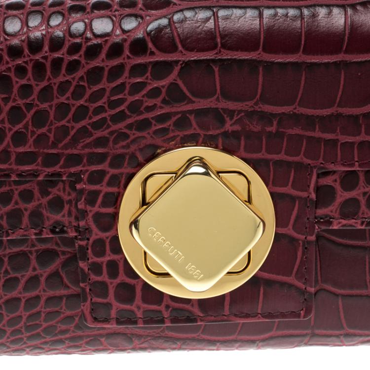 Pre Owned Cerruti 1881 Burgundy Croc Embossed Leather Cerrutis Flap Wallet