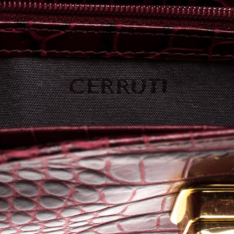 Pre Owned Cerruti 1881 Burgundy Croc Embossed Leather Cerrutis Flap Wallet