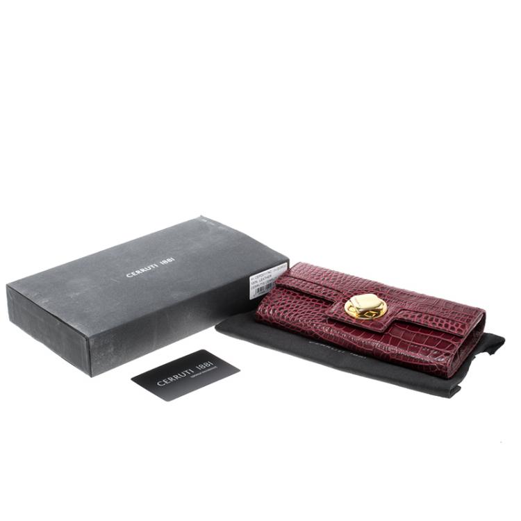 Pre Owned Cerruti 1881 Burgundy Croc Embossed Leather Cerrutis Flap Wallet