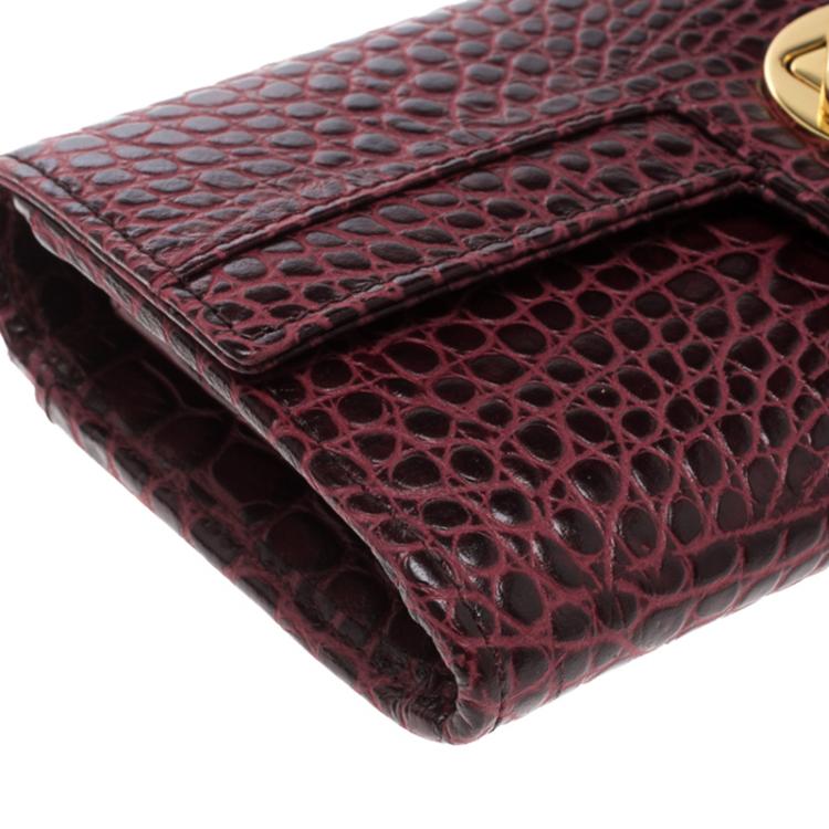 Pre Owned Cerruti 1881 Burgundy Croc Embossed Leather Cerrutis Flap Wallet