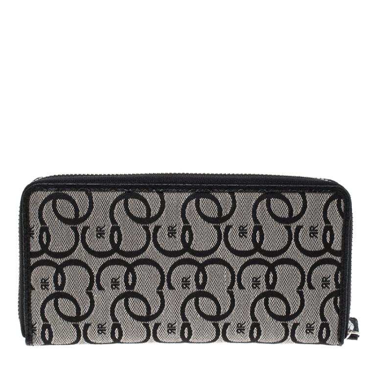 Pre Owned Cerruti 1881 Black Canvas and Croc Embossed Leather Trim Anna Zip Around Wallet