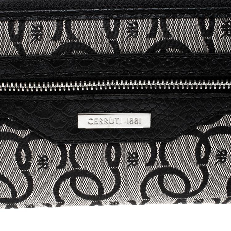 Pre Owned Cerruti 1881 Black Canvas and Croc Embossed Leather Trim Anna Zip Around Wallet