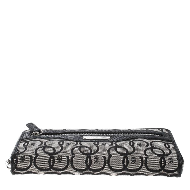 Pre Owned Cerruti 1881 Black Canvas and Croc Embossed Leather Trim Anna Zip Around Wallet