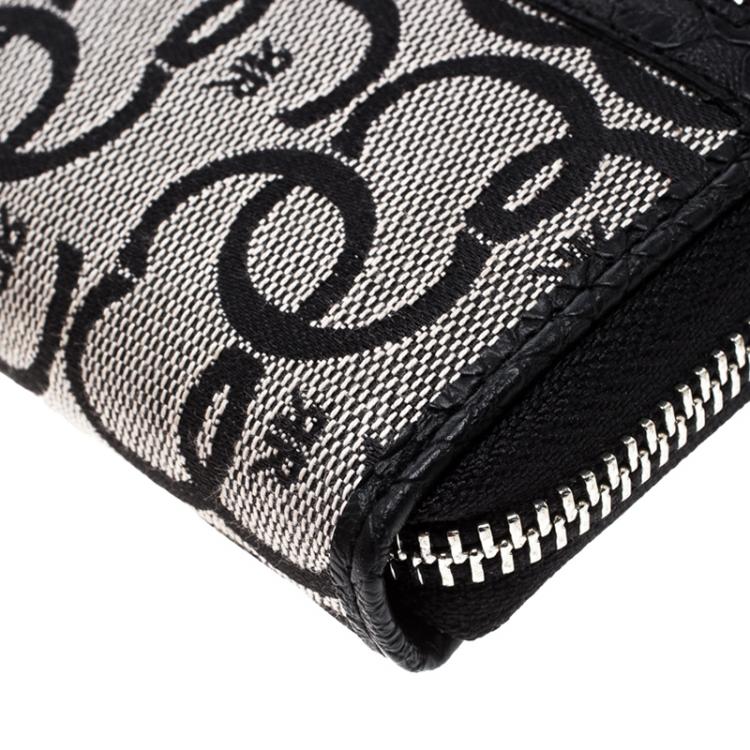 Pre Owned Cerruti 1881 Black Canvas and Croc Embossed Leather Trim Anna Zip Around Wallet