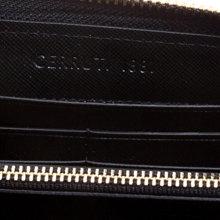 Pre Owned Cerruti 1881 Black Leather Cerrutic Zip Around Wristlet Wallet