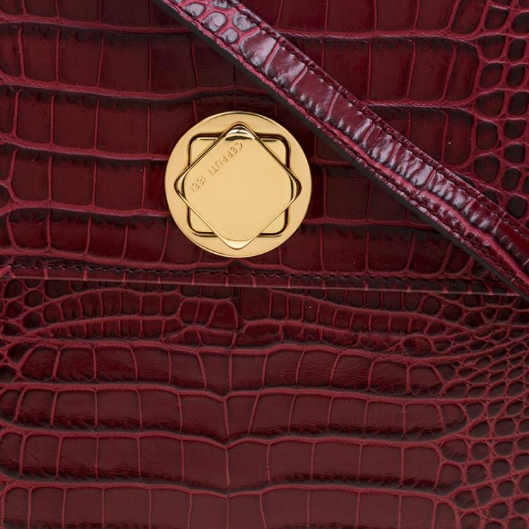 Pre Owned Cerruti 1881 Burgundy Croc Embossed Leather Cerrutis Top Handle Bag