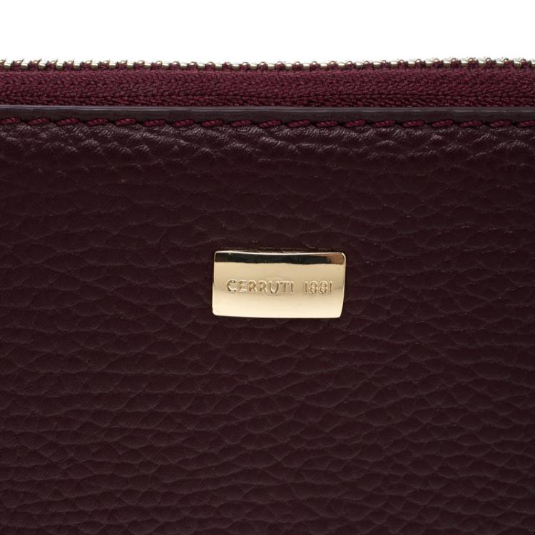 Pre Owned Cerruti 1881 Burgundy Leather Cerrutis Zip Around Wallet