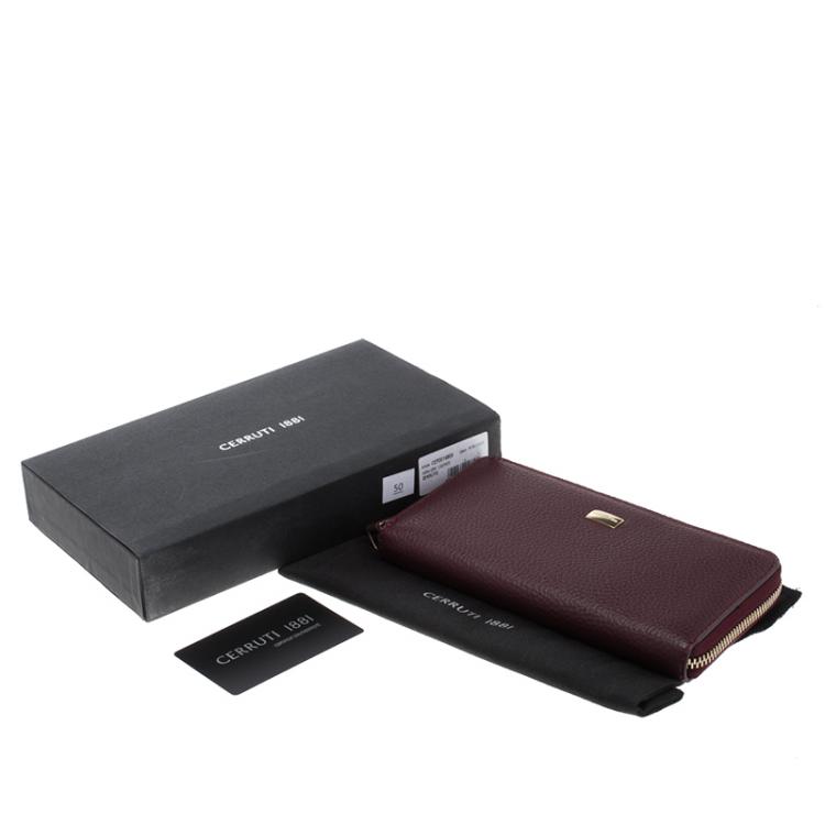 Pre Owned Cerruti 1881 Burgundy Leather Cerrutis Zip Around Wallet