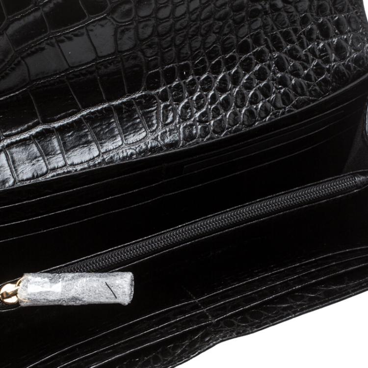 Pre Owned Cerruti 1881 Black Croc Embossed Leather Cerrutis Flap Wallet