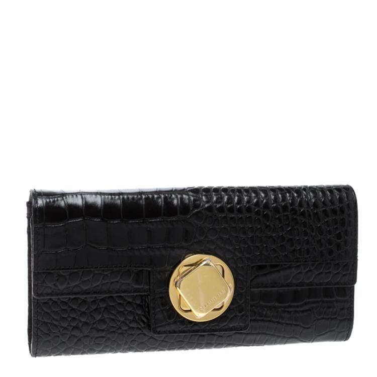 Pre Owned Cerruti 1881 Black Croc Embossed Leather Cerrutis Flap Wallet