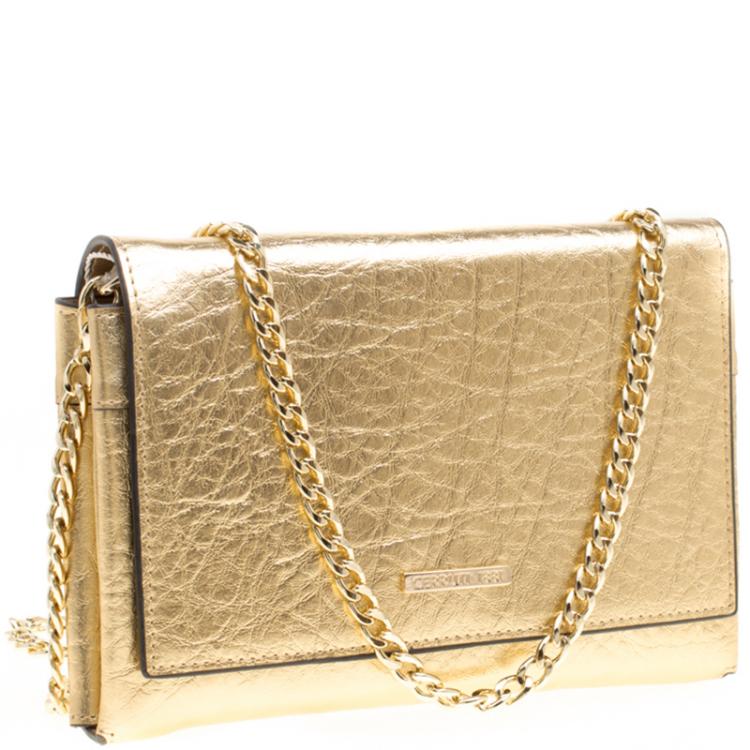 Pre Owned Cerruti 1881 Gold Leather Cerrutis Chain Clutch