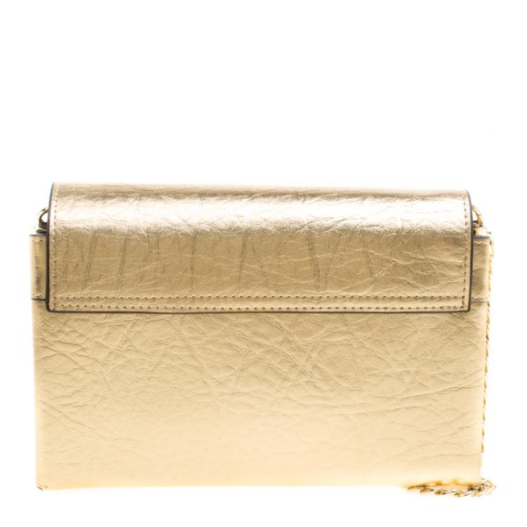 Pre Owned Cerruti 1881 Gold Leather Cerrutis Chain Clutch