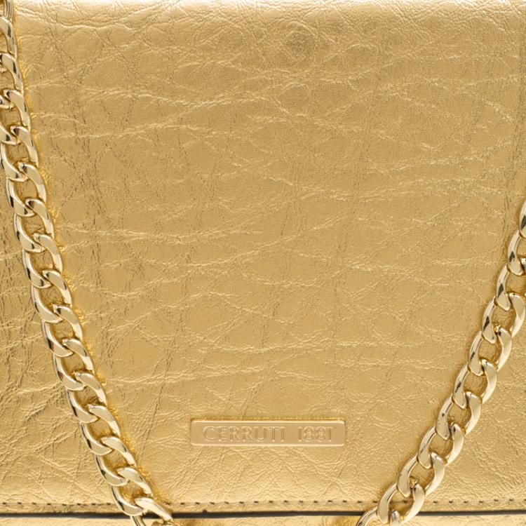 Pre Owned Cerruti 1881 Gold Leather Cerrutis Chain Clutch