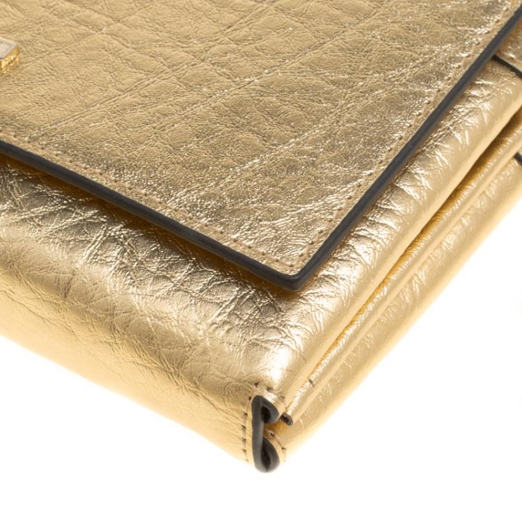 Pre Owned Cerruti 1881 Gold Leather Cerrutis Chain Clutch