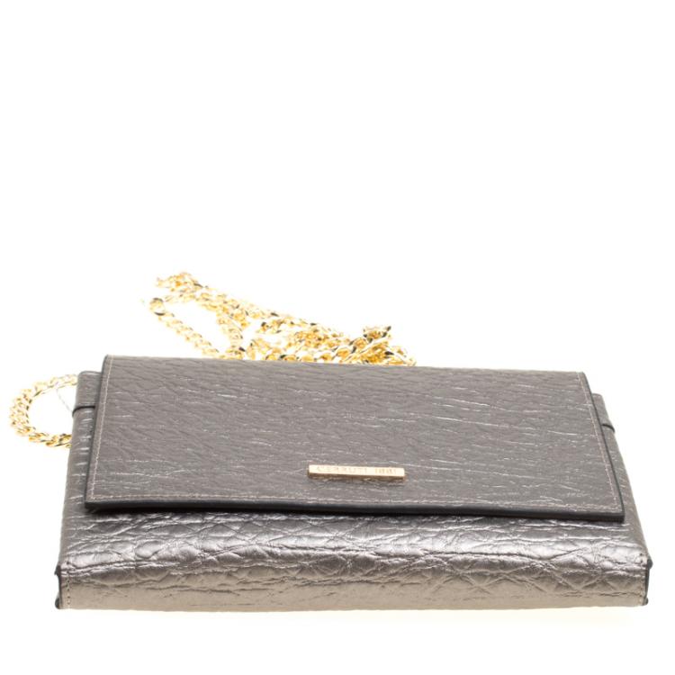 Pre Owned Cerruti 1881 Grey Leather Cerrutis Chain Clutch