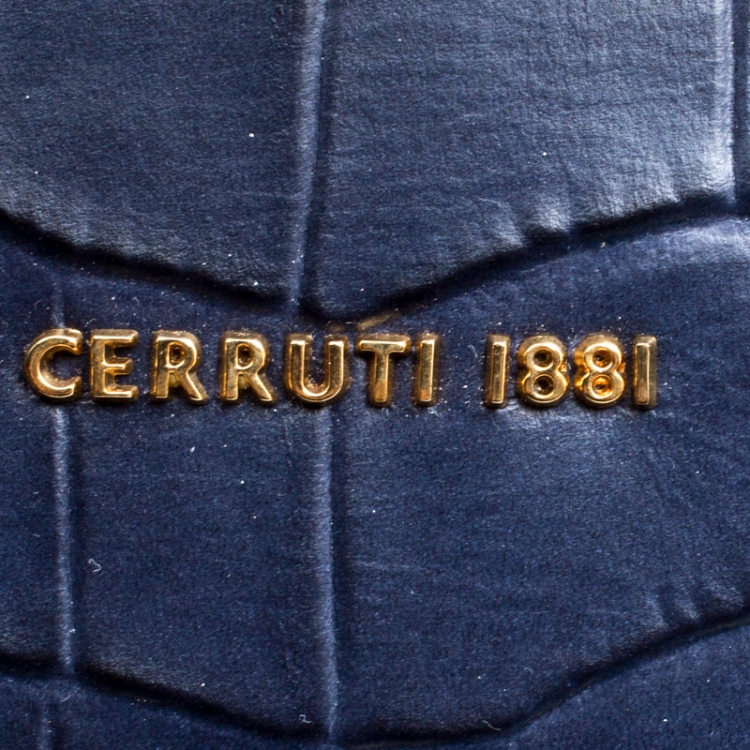 Pre Owned Cerruti 1881 Navy Blue Croc Embossed Leather Shopper Tote