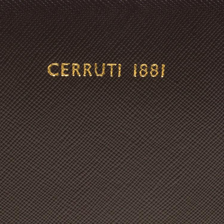 Pre Owned Cerruti 1881 Taupe Leather Cerrutic Zip Around Wristlet Wallet