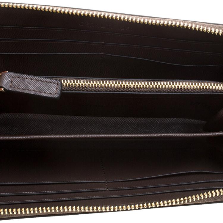Pre Owned Cerruti 1881 Taupe Leather Cerrutic Zip Around Wristlet Wallet