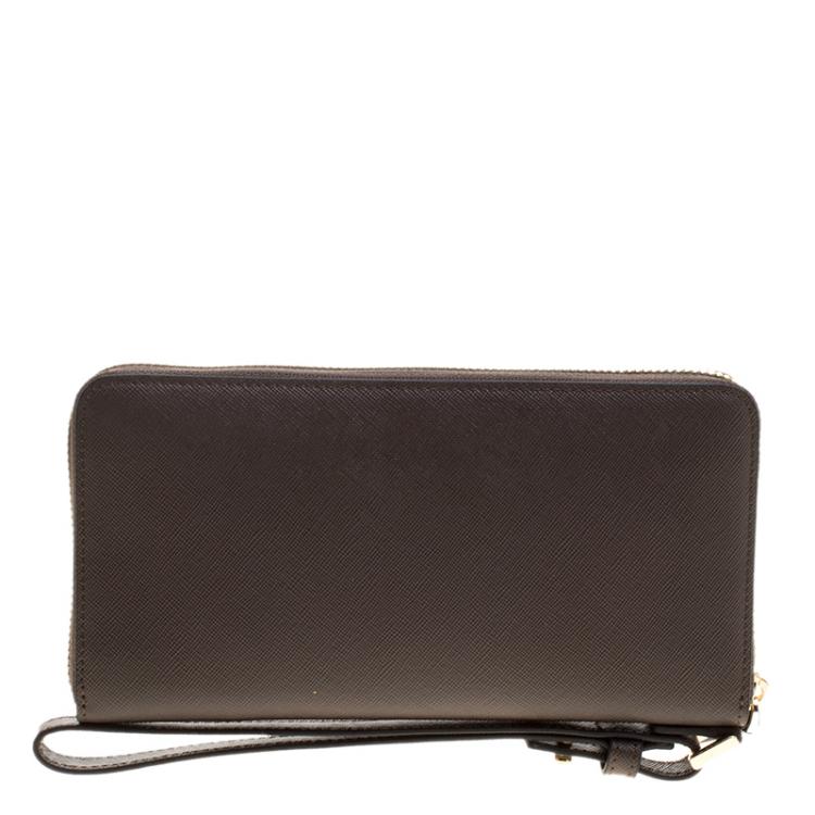 Pre Owned Cerruti 1881 Taupe Leather Cerrutic Zip Around Wristlet Wallet