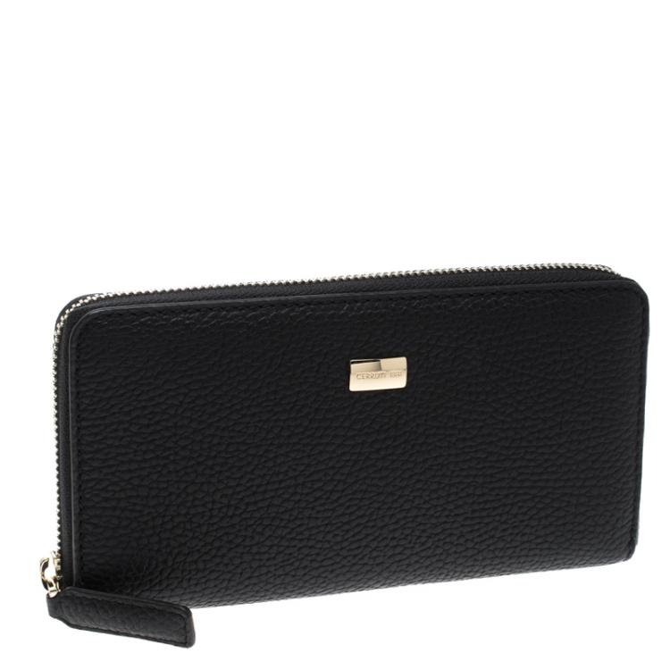 Pre Owned Cerruti 1881 Black Leather Cerrutis Zip Around Wallet