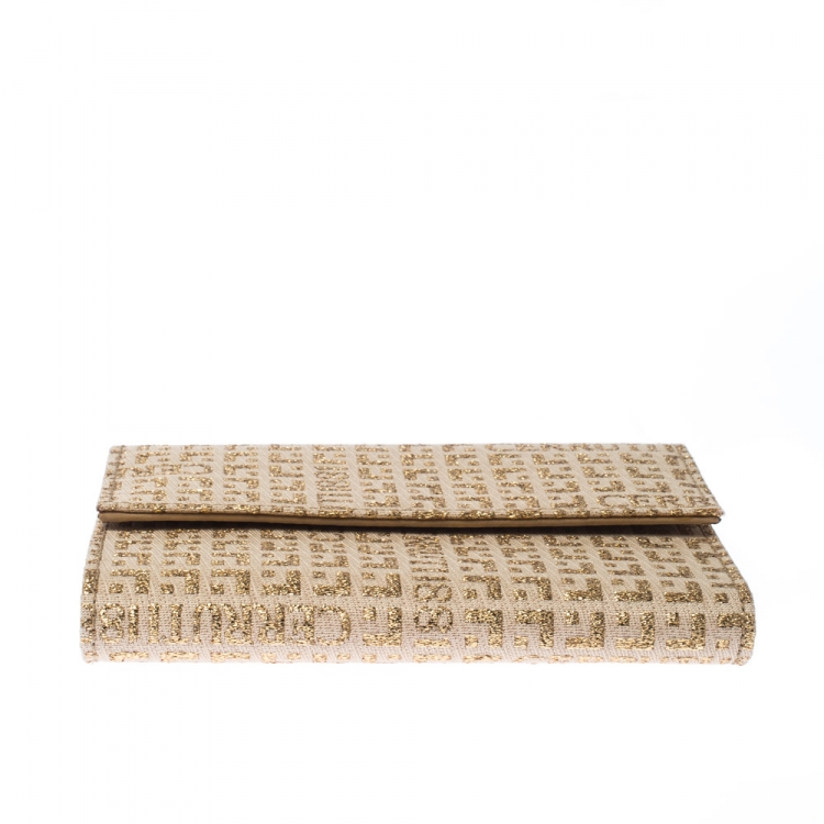 Pre Owned Cerruti Gold/Beige Signature Textured Fabric Fold Over Wallet