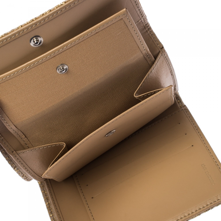 Pre Owned Cerruti Gold/Beige Signature Textured Fabric Fold Over Wallet