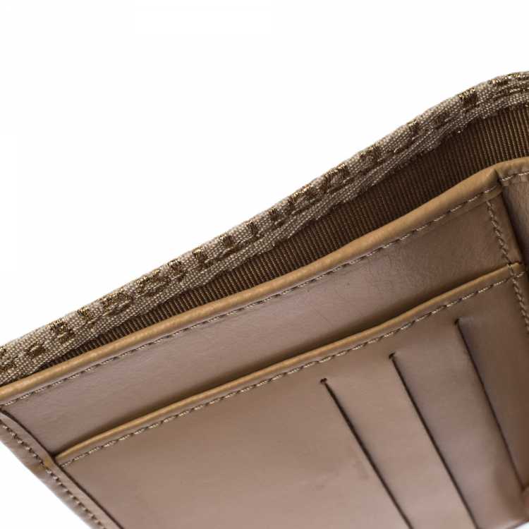 Pre Owned Cerruti Gold/Beige Signature Textured Fabric Fold Over Wallet