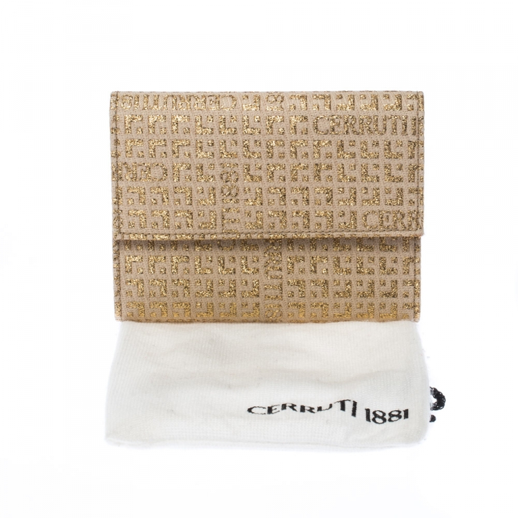 Pre Owned Cerruti Gold/Beige Signature Textured Fabric Fold Over Wallet