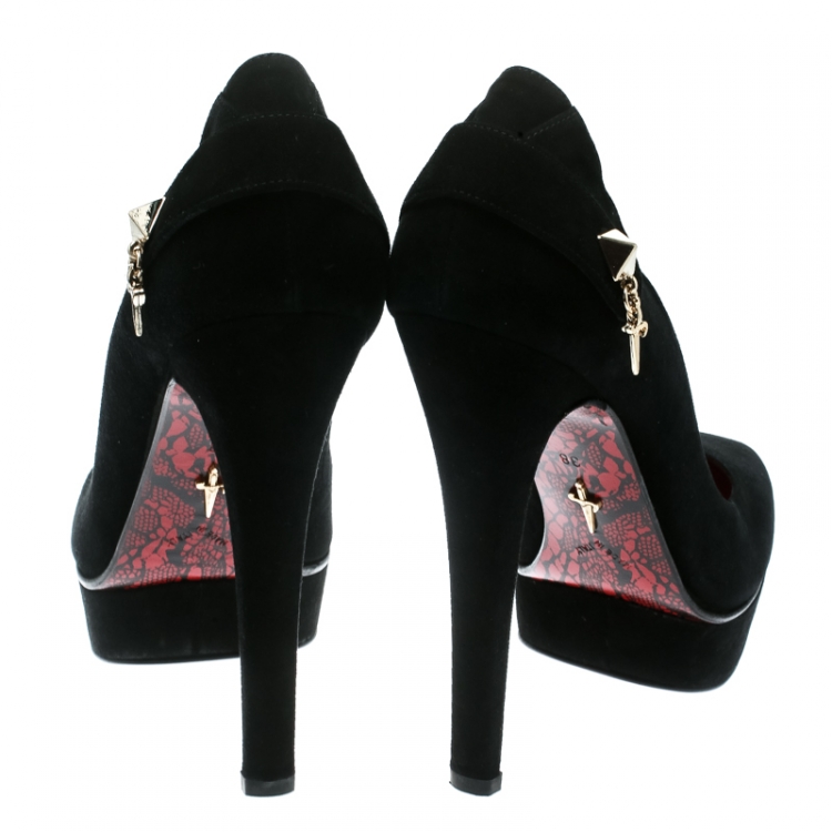 Pre Owned Cesare Paciotti Black Suede Square Toe Platform Pumps Size 38