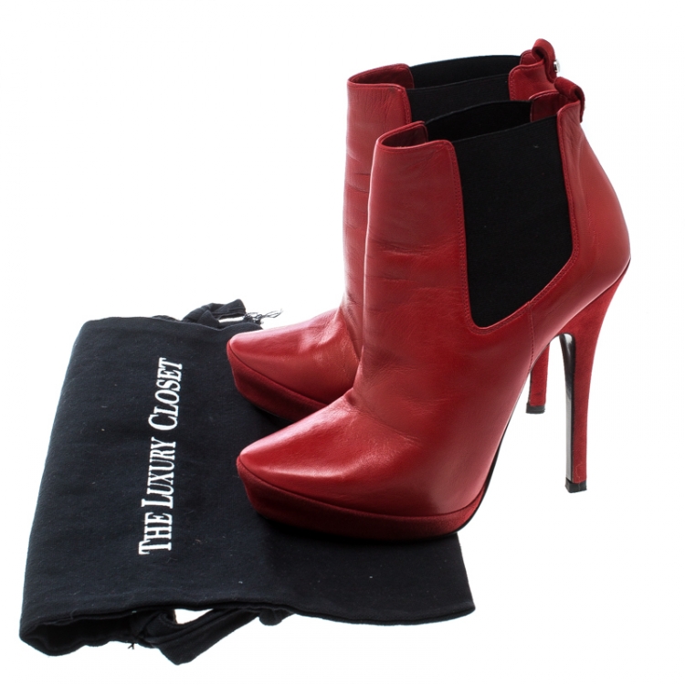 Pre Owned Cesare Paciotti Red Leather Platform Ankle Boots Size 37