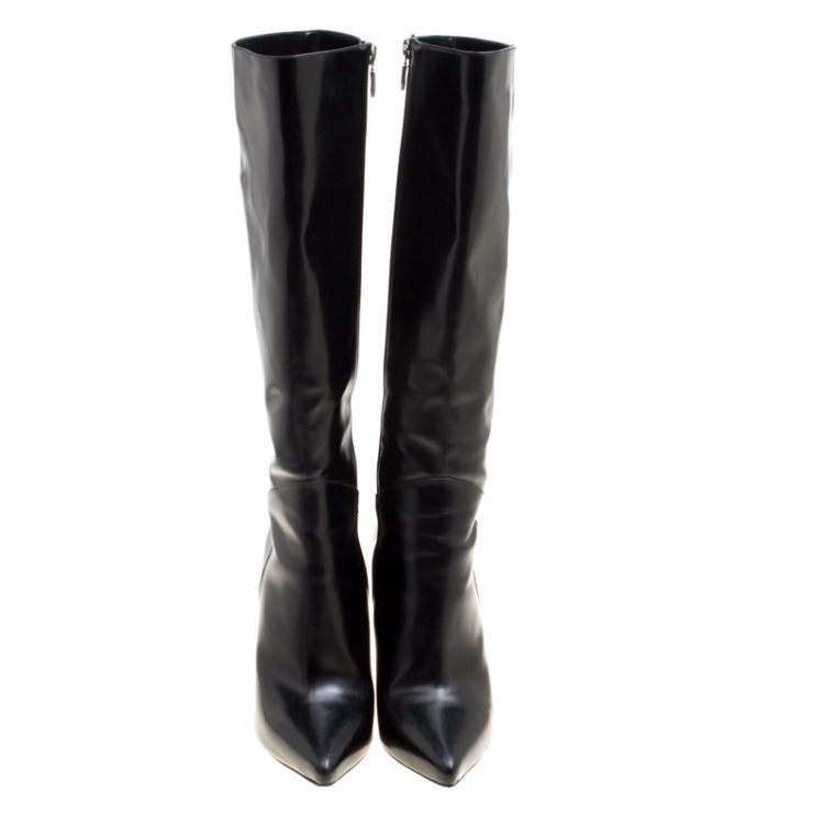 Pre Owned Cesare Paciotti Black Leather Dagger Detail Knee High Boots Size 40