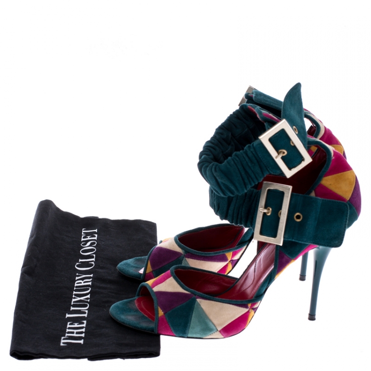 Pre Owned Cesare Paciotti Multicolor Suede Open Toe Double Ankle Strap Sandals Size 40 