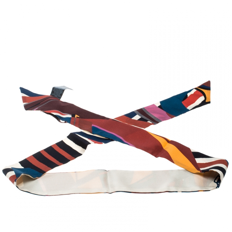 Pre Owned CH Carolina Herrera Multicolor Printed Silk Bandeau Scarf