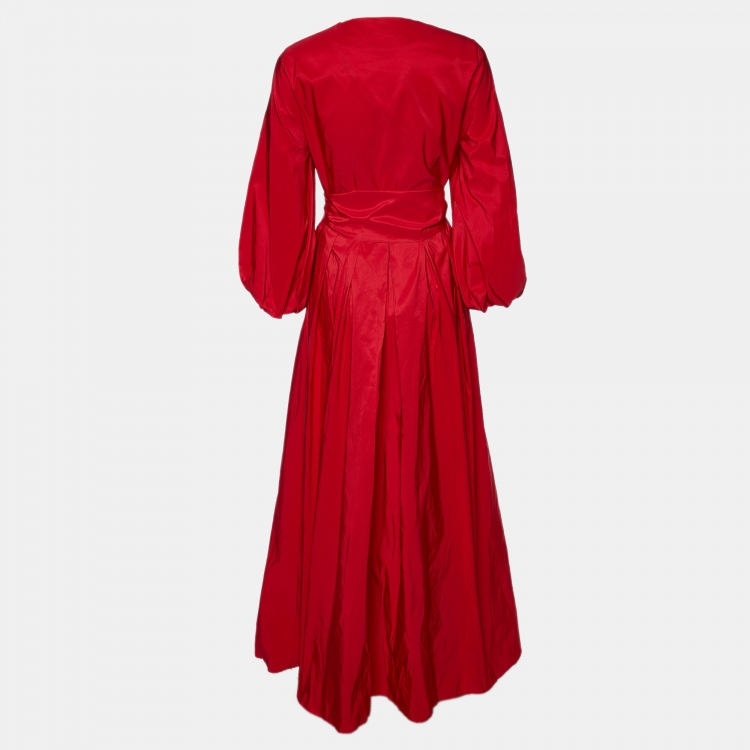 Pre Owned CH Carolina Herrera Red Synthetic Wrap-Around Belted Maxi Dress S