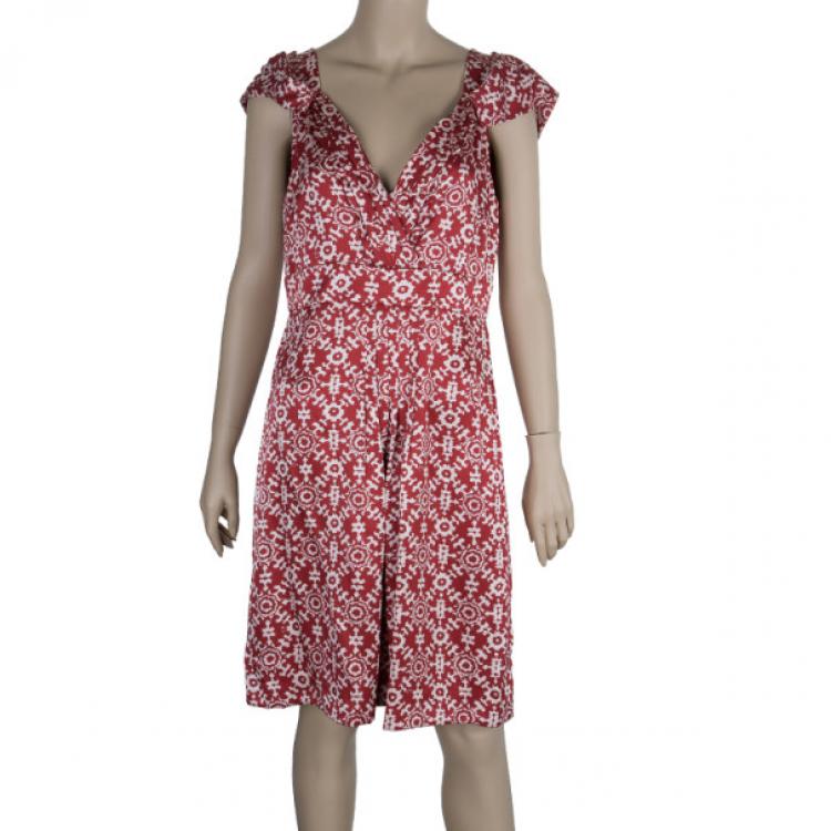 Pre Owned CH Carolina Herrera Red Printed Dress L