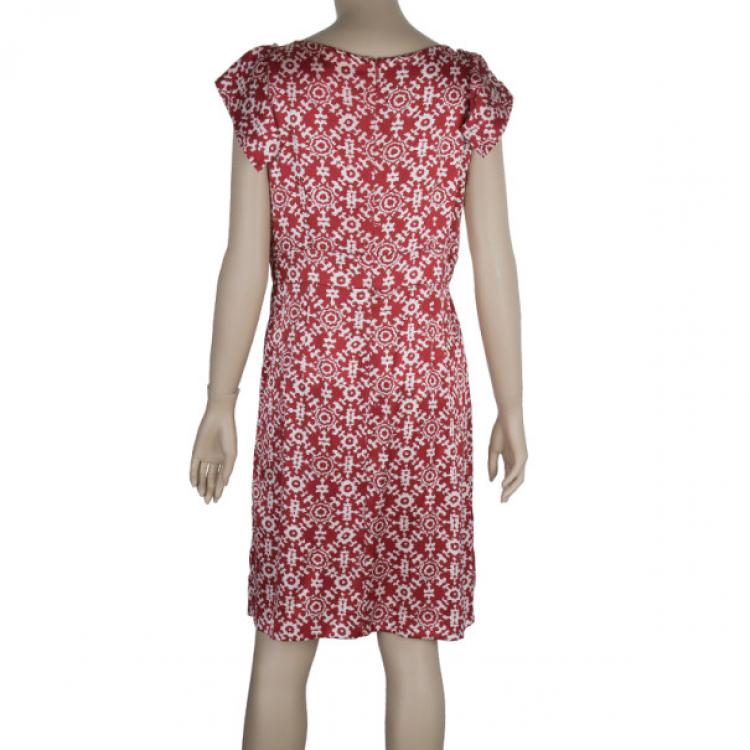 Pre Owned CH Carolina Herrera Red Printed Dress L
