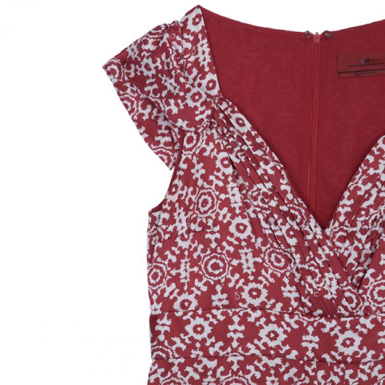 Pre Owned CH Carolina Herrera Red Printed Dress L